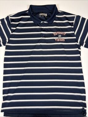 DETROIT TIGERS MLB GENUINE MERCHANDISE STRIPED PERFORMANCE POLO MENS LARGE